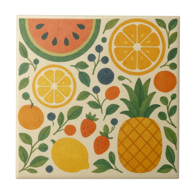 Carreau Fruit de jardin rétro - Aquarelle Vintage (Devant)