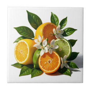 Carreau Fruits de Citrus Vibrants Fleurs Réalistes
