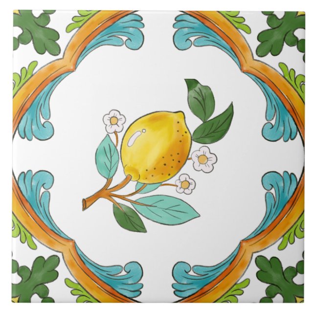 Carreau Fruits en majolique italienne  (Devant)