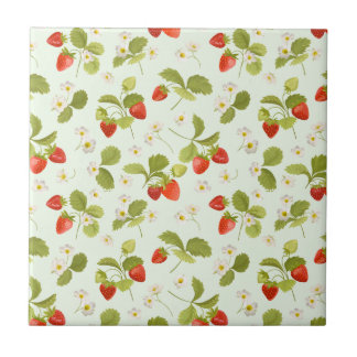 Carreau Fruits fraises, Feuilles et fleurs