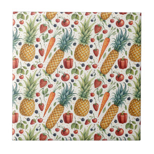 Carreau Fruits & Légumes au motif aquarelle peint à la mai