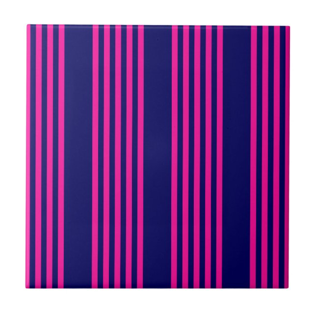 Carreau Fuchsia et bleu marine cinq bandes motif (Devant)