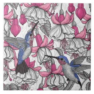 Carreau Fuchsia et colibris blancs