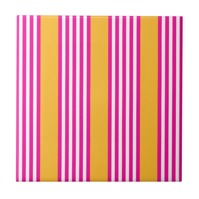 Carreau Fuchsia et jaune cinq bandes motif (Devant)