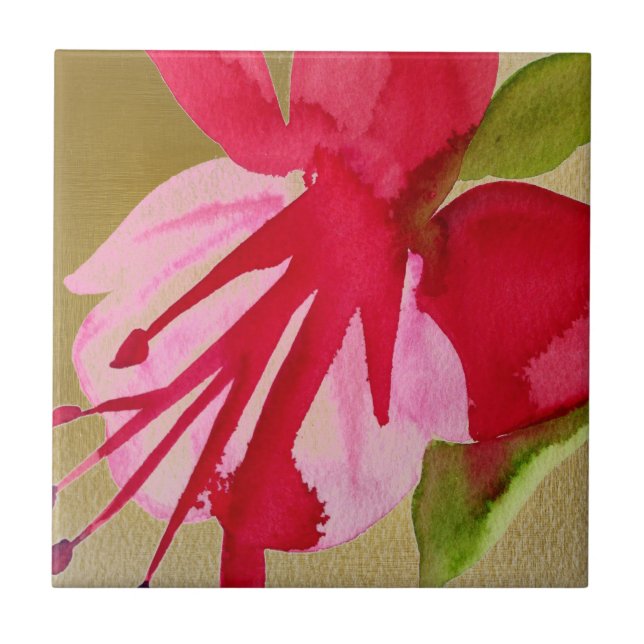 Carreau Fuchsia pop art watercolour flower (Devant)