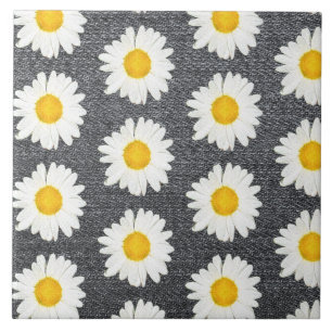 Carreau Fun été Fun Daisy Flower Motif sur Grey Vintage