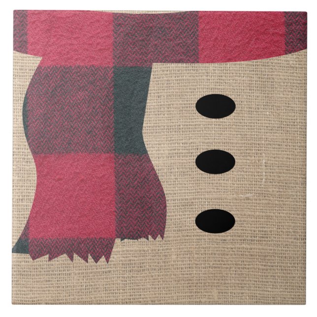 Carreau Fun Farmhouse Burlap Snowman Plaid Scarf & Buttes (Devant)