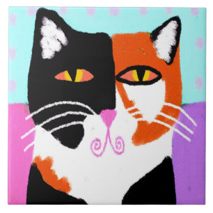 Carreau Funky Abstrait Art Calico Cat