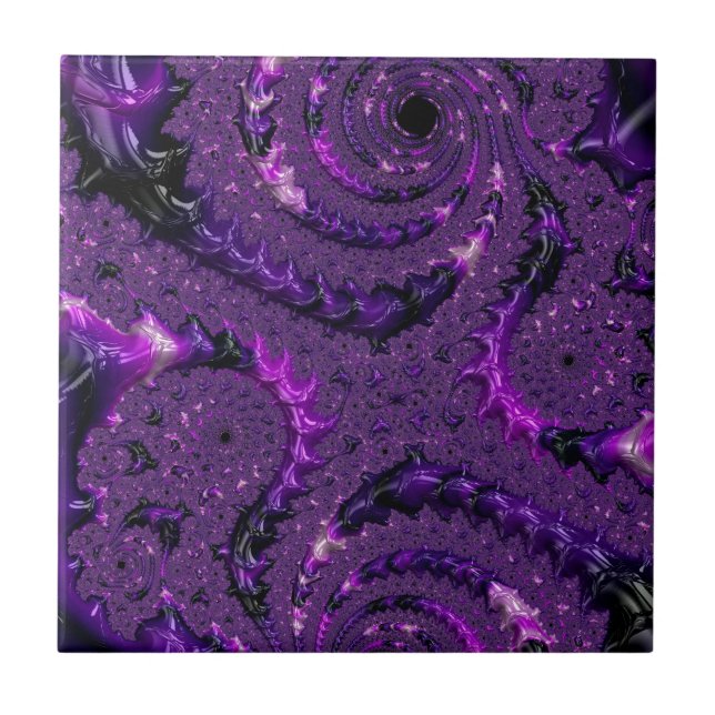 Carreau Funky Bold Bohème Violet Abstrait Fractal Numériqu (Devant)