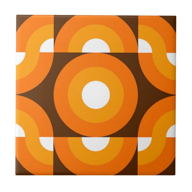 Carreau Funky Orange Brown Retro Circles Art Motif (Devant)