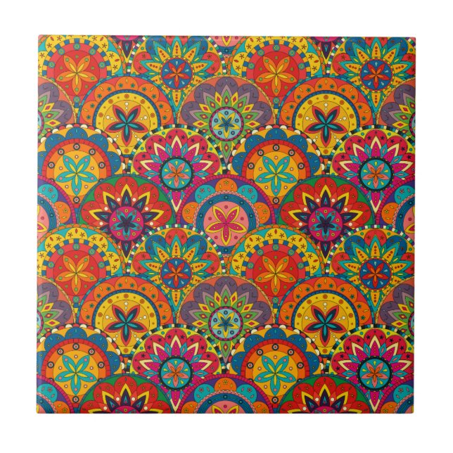 Carreau Funky Retro couleur Motif Mandala (Devant)