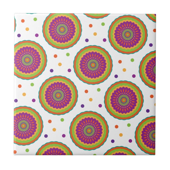 Carreau Funky Retro Style Flower et Spot Motif (Devant)