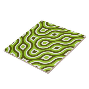 Carreau Funky Wild Circle Rétro Motif Lime Vert Blanc