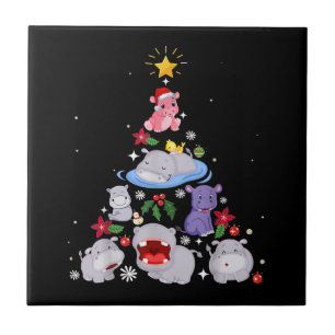 Carreau Funny arbre de Noël hippo Hippopotame de Noël