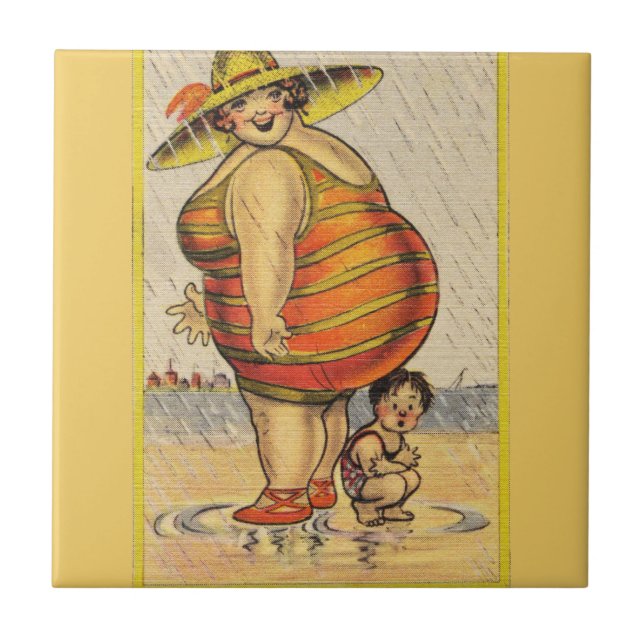 Carreau Funny Fat Lady sur la plage (Devant)