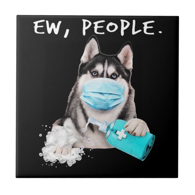 Carreau Funny husky chev dog wearing a face mask (Devant)