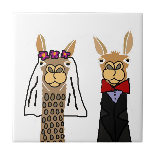 Carreau Funny Llama Mariée et Mariage de chambre (Devant)