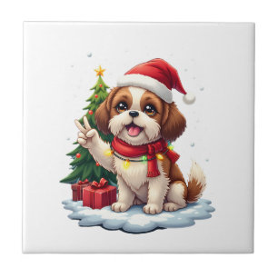 Carreau Funny Peace Hand Shih Tzu Noël Lumières Femmes