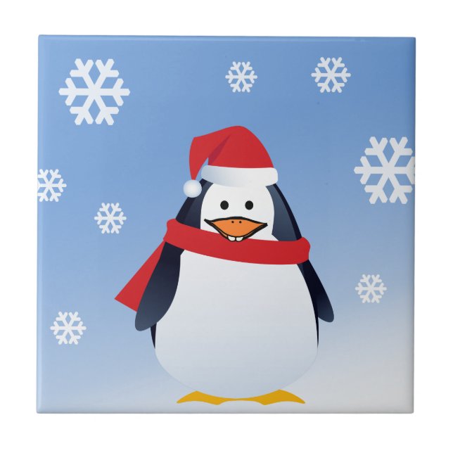 Carreau Funny Penguin Noël Père Noël Snowflakes (Devant)