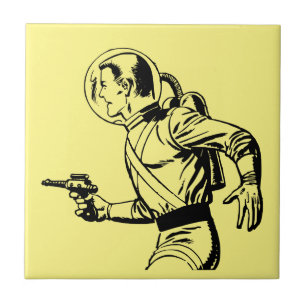 Carreau Futuriste et nostalgique Retro Sci-Fi Ray Gun Man