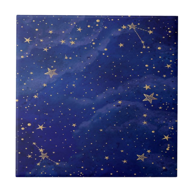 Carreau Galaxie bleue avec étoiles d'or (Devant)