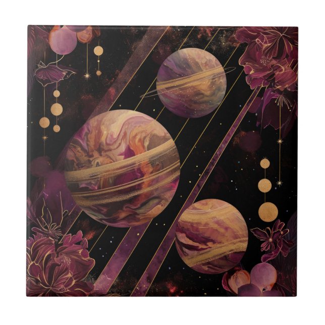 Carreau Galaxie d'Améthyste Planète Or Céleste (Devant)