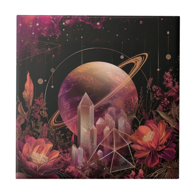 Carreau Galaxie de luxe en or planète violette espace (Devant)