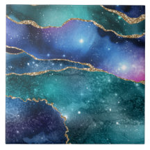 Galaxie verte bleue géode faux doré moderne