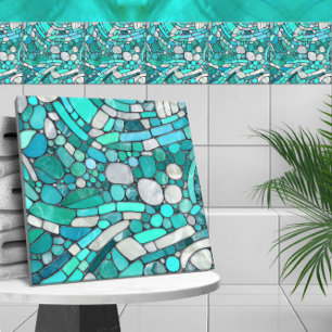 Carreau Galets Mosaïque Art -Aquamarine et Pearl