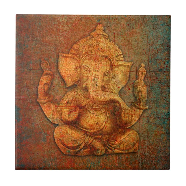 Carreau Ganesh sur un arrière - plan de pierre de détresse (Devant)