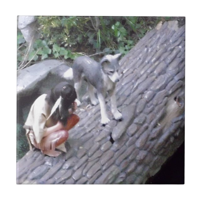 Carreau Garçon indien indigène avec le loup (Devant)