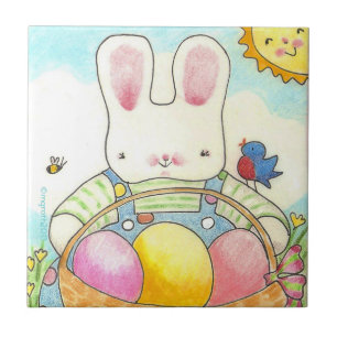 Carreau Garçon lapin avec panier
