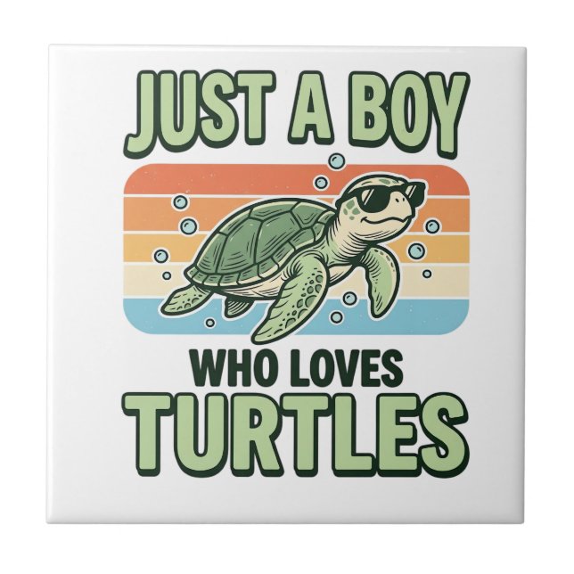Carreau Garçon qui aime les tortues Design de gravure vint (Devant)