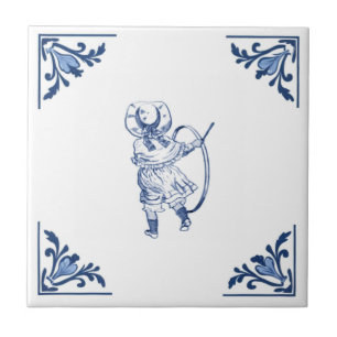 Carreau Garçon Vintage & Jouet de Cercle Delft Coin Bleu e