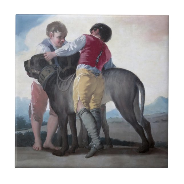 Carreau Garçons avec un chien Mastiff (par Francisco Goya) (Devant)