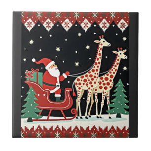 Carreau Garçons Filles Père Noël Chevauchant Traîneau Gira