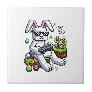 Carreau Garçons Joyeux Jour de Pâques Lapin Œuf Jeu Vidéo 