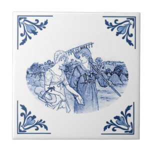 Carreau Gardeners Girl Vintage Delft Corner Bleu et Blanc