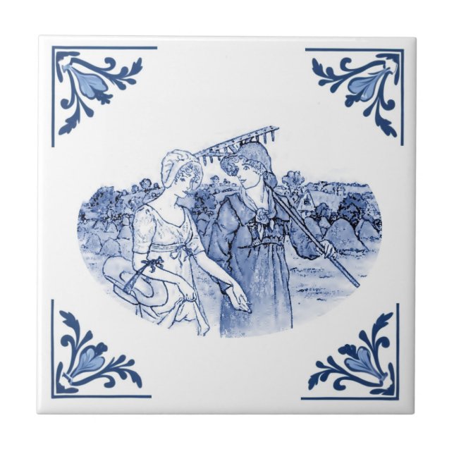 Carreau Gardeners Girl Vintage Delft Corner Bleu et Blanc (Devant)