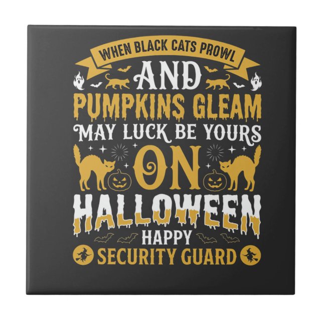 Carreau Gardien de sécurité Halloween chats noirs et citro (Devant)