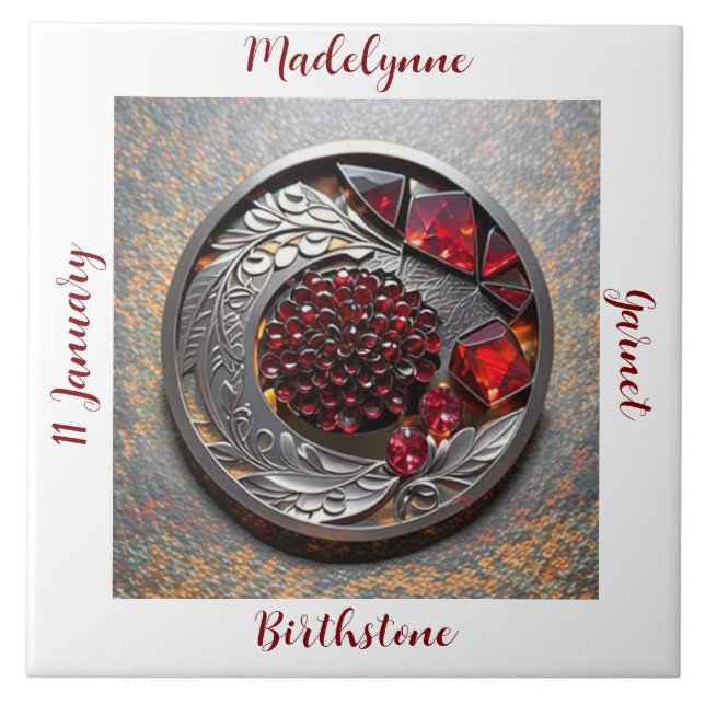 Carreau Garnet January Birthstone Name Art (Devant)