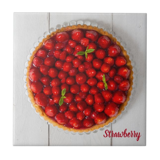 Carreau Gâteau aux fraises à la menthe sur bois blanc (Devant)