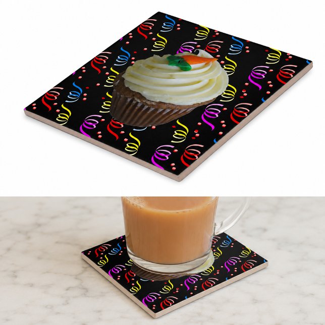 Carreau Gâteau Carotte Cupcake avec Confettis (Carrot Cake Cupcake with Confetti Ceramic Tile)