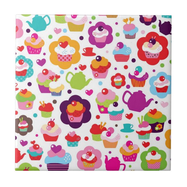 Carreau Gâteau de tasse et pot mignons de thé (Devant)