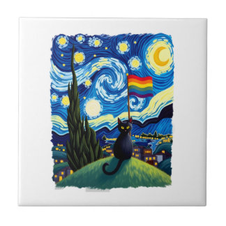 Carreau Gay Pride Cat Art Cat Starry Night Style LGBTQ Pri