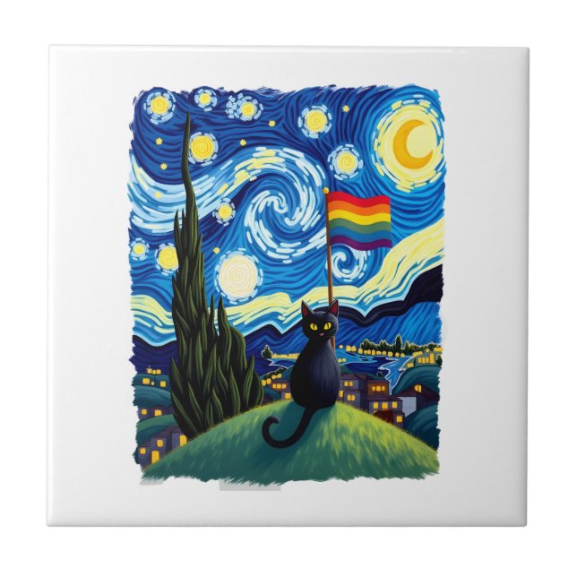 Carreau Gay Pride Cat Art Cat Starry Night Style LGBTQ Pri (Devant)