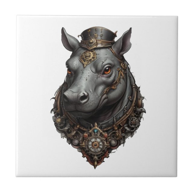 Carreau "Géant à engrenages : l'hippopotame steampunk" (Devant)