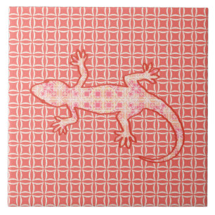 Carreau Gecko batik tribal - rose corail et crème