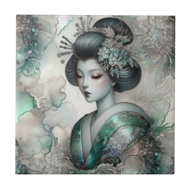 Carreau Geisha en vert série de conception #2 (Devant)
