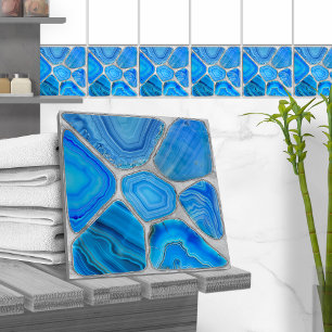 Carreau Géode Bleu Agate Mosaïque Fleur art